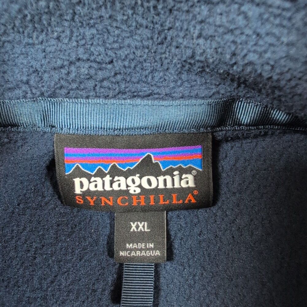 Patagonia Synchilla Vest Mens 2XL Blue Full Zip Fleece Hiking Outdoors Embroider - Picture 3 of 7